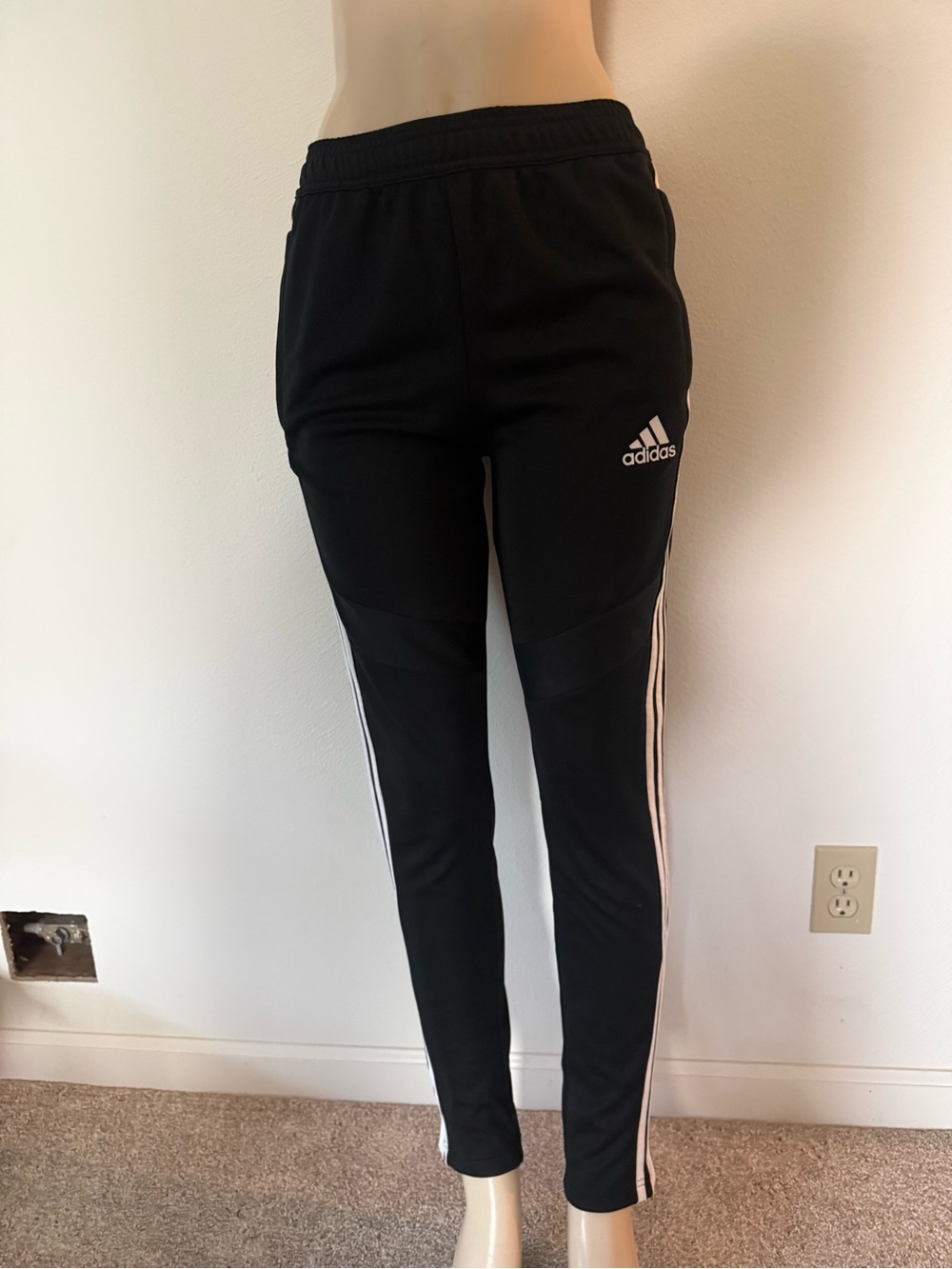 adidas Tiro 19 Black Jogger Pants with White Side Stripes Mesh accents L